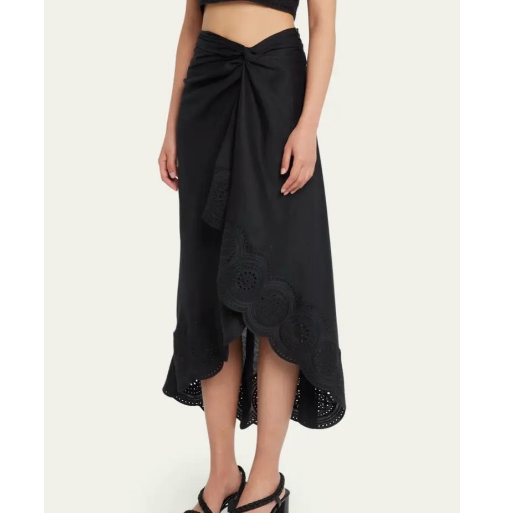 ALC Heather Linen Eyelet Twist Midi skirt black linen size 2